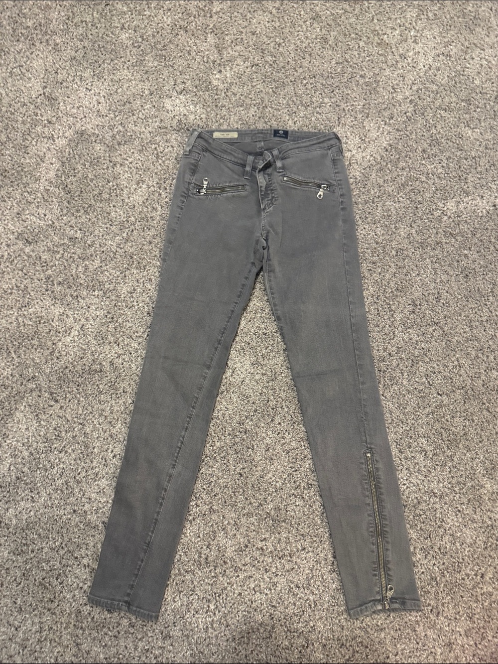Ag Adriano Goldschmied Gray Skinny Jeans with Zip Accents